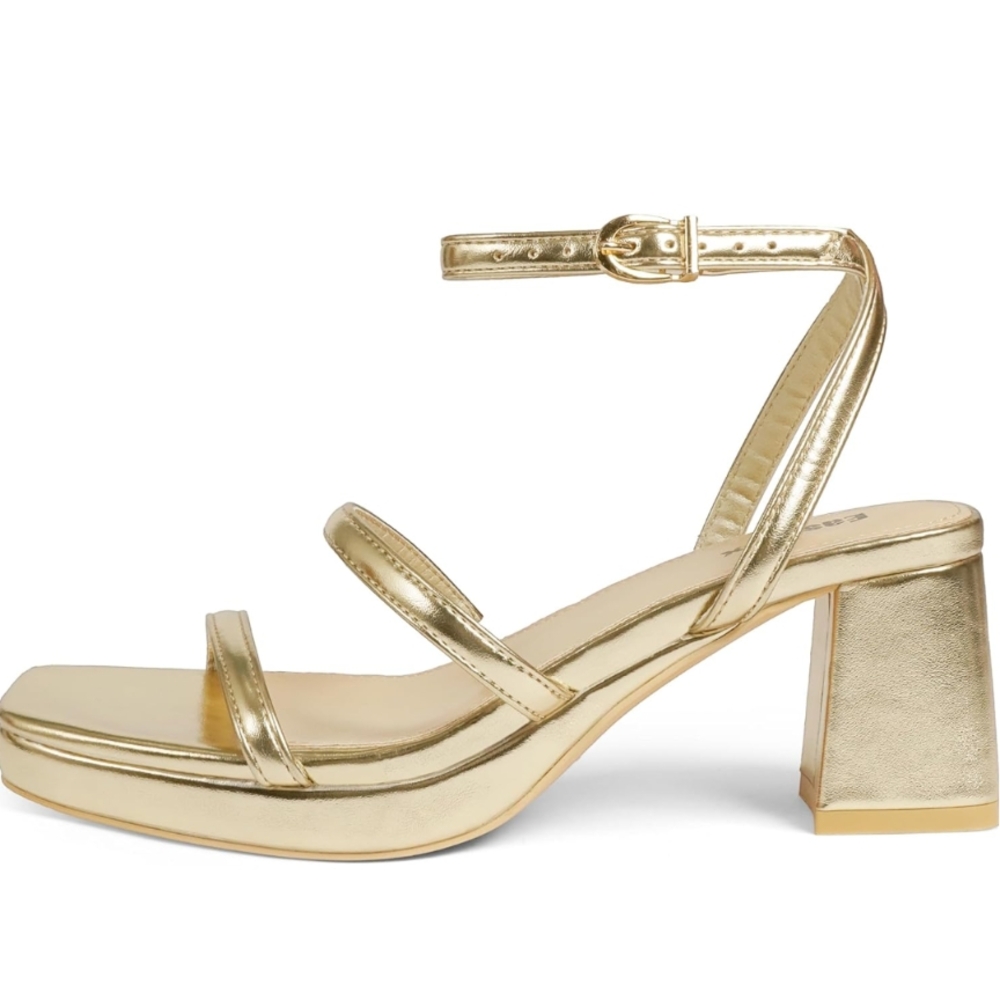 Gold Strappy Block Heel Sandals